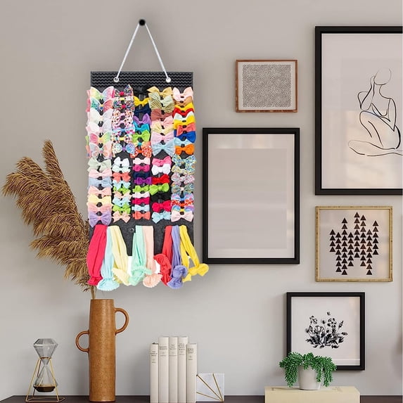 Girl Hair Bows Holder, Hair Clips Storage Hanger For Ribbons | Hair Bows Organizer, Baby Hair Clip Storage Display Sturdy Stand, Wall Hanging for Girl Room(Black)