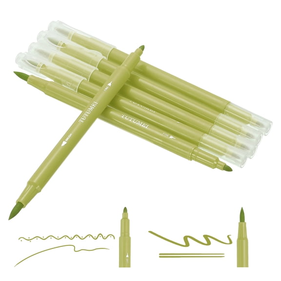 Uxcell Dual Brush Markers, Deep Yellow Fine and Brush Tip Pen for Coloring, 6Pcs