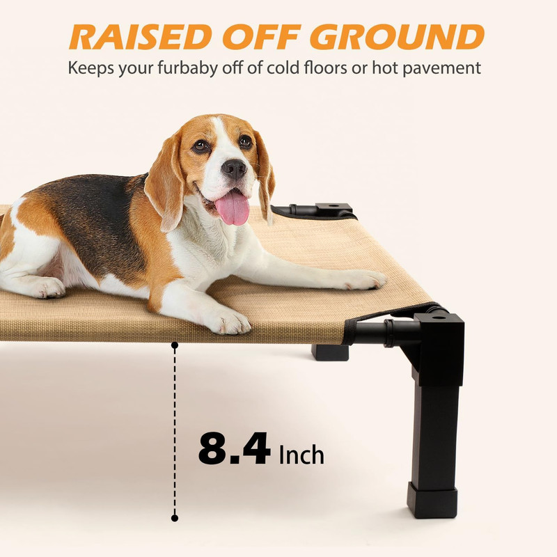 Elevated Dog Bed with Chew Proof Washable Breathable Mesh and Metal Frame, Portable No-Slip Feet for Outdoor or Indoor Use