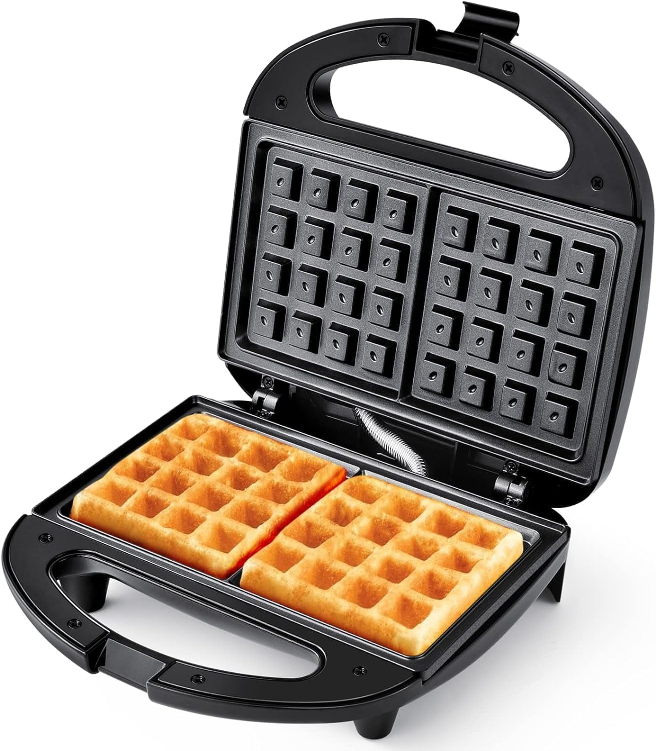 SONGAUN Belgian Waffle Maker, Dual Non-Stick Waffle Iron with Automatic Temperature Control, LED Indicator & Cool-Touch Handle, 750W, Easy to Clean Compact Waffle Machine for Home Breakfast