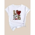thumbnail image 2 of Chic Leopard & Plaid Heart Print Women's T-Shirt - Casual Round Neck Short Sleeve Top, Breathable Polyester, Machine Washable - Perfect for Spring/Summer, Leisure Style, Spring/Summer/Autumn, 2 of 7