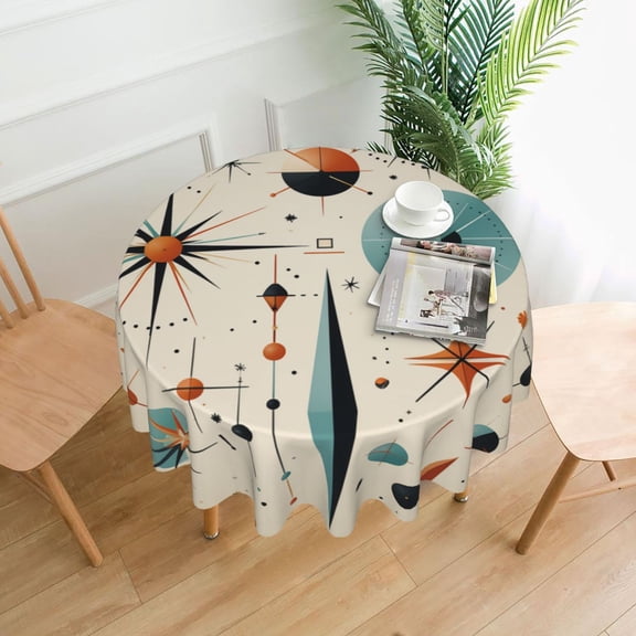 Star Retro Mid Century Vintage Atomic Art Tablecloths Round 60 inch Fabric Table Cloth Cover for Dining Kitchen Wedding Party