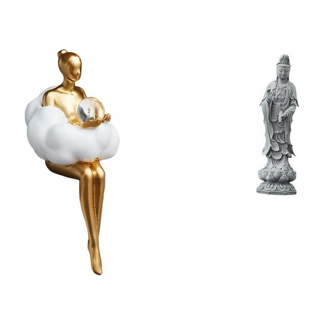 Escultura De Arte Abstracto De Resina De Niña Y Adorno De Piedra Guan Yin, Colección Feng Shui, Figura De Buda Femenina China Para Decoración De Escritorio De Gabinete De Oficina