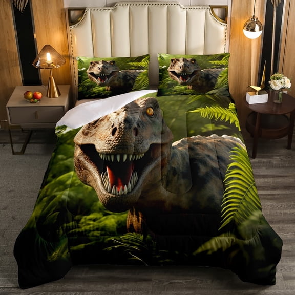 Erosebridal Dinosaur Bedding Comforters & Sets Jungle Animal Comforter Set Twin Size, 3D Reptile Animals Bedding Sets Tropical Rainforest Botanical Leaves Quilt,1 Comforter 1 Pillowcase