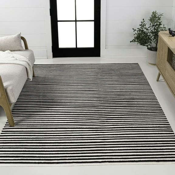 JONATHAN Y SCANDINAVIAN 5 x 8 Area Rug, Aarhus Minimalist Striped - Black/White, SCN102F-5