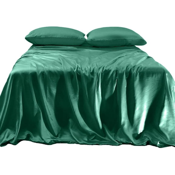 Elegant Comfort Luxurious 4-Piece Silky Satin Sheet Set Cooling Soft Satin Sheet Set, Queen, Hunter Green