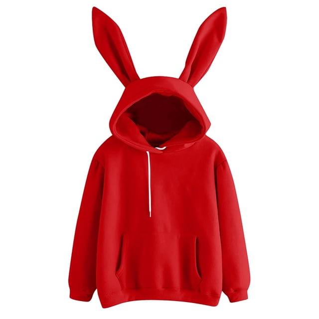 Long Sleeve Pullover Hoodie Blouse Womens Casual Soft Sweatshirt Tops Rabbit Design Comfortable Fashion