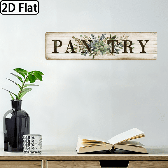 Rustic Farmhouse Pantry Sign Wall Decor - Metal Wall Art with Plant Print, 4x16 Inch Kitchen Pantry Hanging Plaque, No Electricity Needed, Vintage Home Decor for Indoor_Outdoor Use, Kitchen Decor