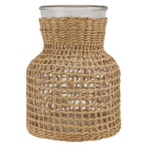 Zoyueyie Glass Vase with Rattan Cover Farmhouse Woven Flower Vase Decorative Bottle Vase for Home Wedding Decor ( Short )