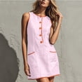 thumbnail image 5 of Women's Casual Solid Color Sleeveless Button Up Dress, Round Neck, 5 of 7