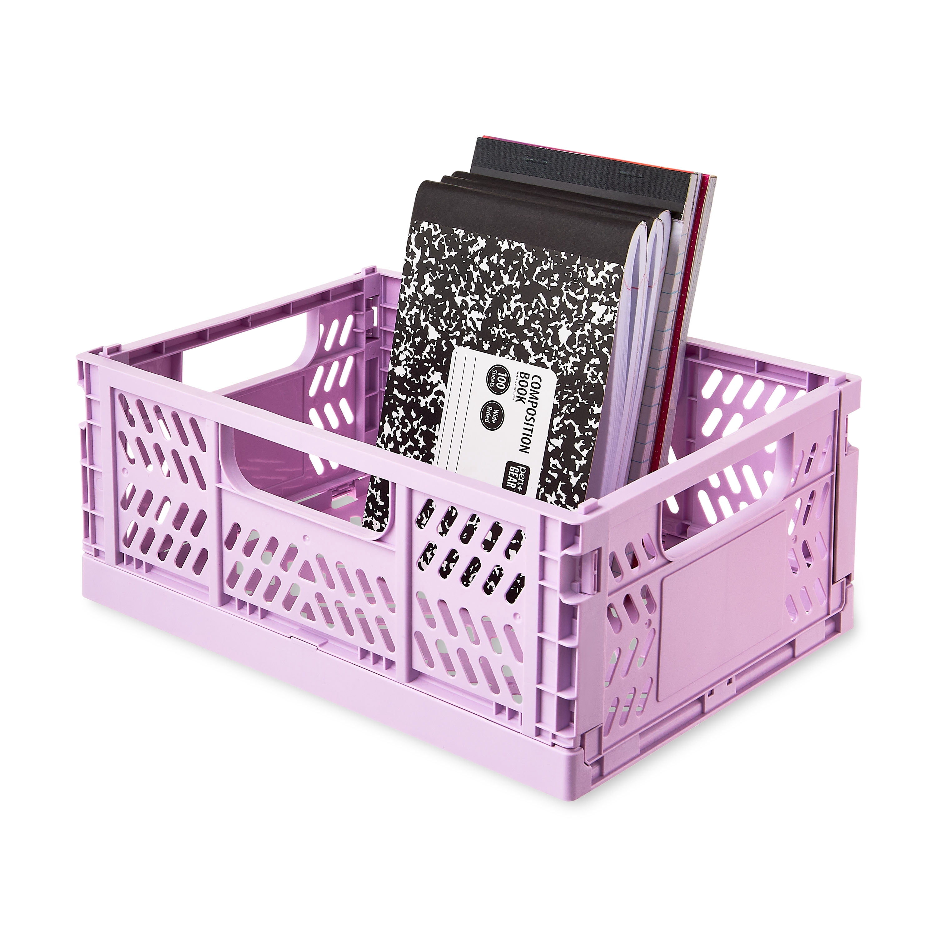 Pen+Gear Small Collapsible Crate, Size 11.41" x 8.26" x 4.72", Light Pink Plastic Desktop Organizer