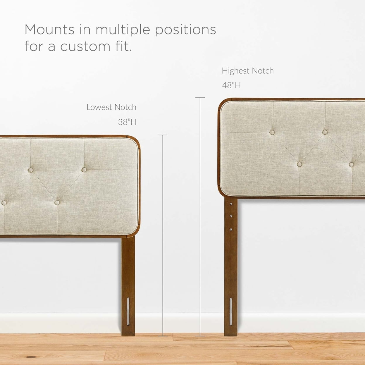 Modway Collins Tufted Queen Fabric and Wood Headboard in Walnut/Beige