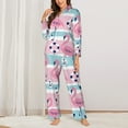 thumbnail image 3 of Kll Pink Striped Flamingo Print Women'S Long Sleeve Pajamas With Pants Sleepwear Loungewear 2 Set-Large, 3 of 9