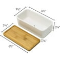 thumbnail image 3 of Rectangular Long White Ceramic Succulent Planter Pot with Drainage Hole and Bamboo Saucer, 3 of 4