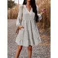 thumbnail image 6 of Arvbitana Women's Retro Print Mini Dress Long Sleeve V-neck Lace Patchwork A-line Dress Ladies High Waist Casual Dress for Streetwear, 6 of 7