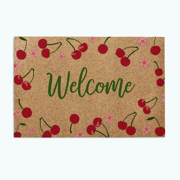 Personalization Mall Welcome Cherries Synthetic Coir Doormat, 18x27