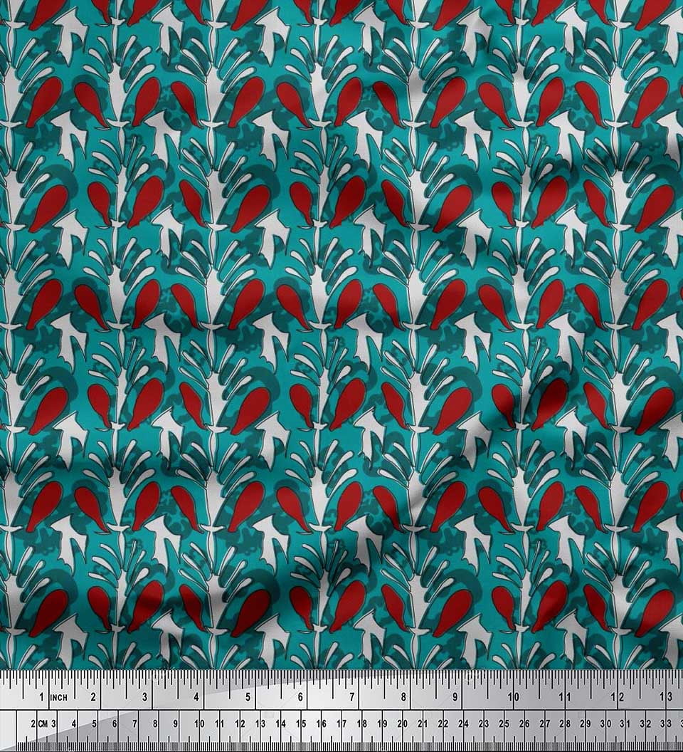 Soimoi Moss Georgette Fabric Leaves & Floral Block Print Sewing Fabric Yard 42 Inch Wide