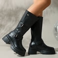 thumbnail image 4 of Knee High Boots for Women Adjustable Buckles Chunky Low Heel Fashion Lug Sole Motorcycle Boot Black 5.5, 4 of 7