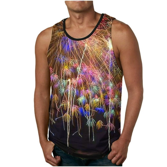 VBTAPA Mens Tank Tops Fashion Firework 3D Print Sleeveless Crewneck Tank Top Summer Beach Vacation Tanks Casual Workout Muscle Shirts Fitness Vest Purple XL
