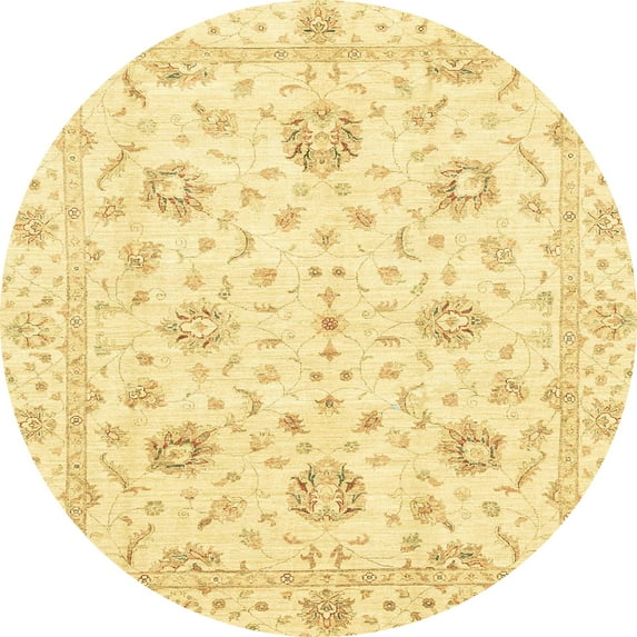 Ahgly Company Machine Washable Indoor Round Abstract Mustard Yellow Area Rugs, 3' Round