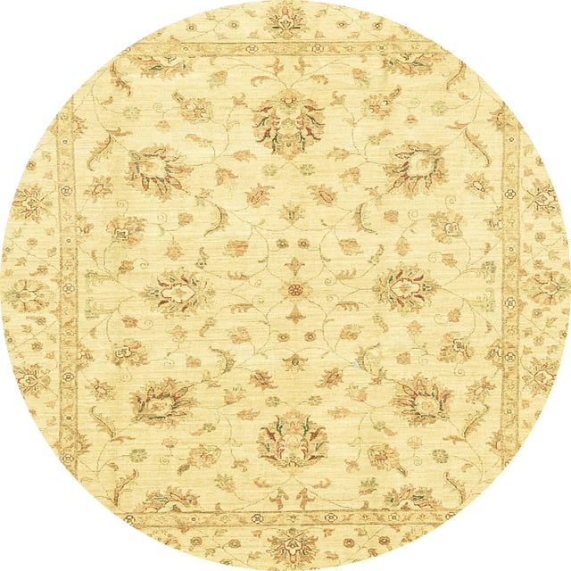 Ahgly Company Tapis d'Intérieur Rond Abstrait Jaune Moutarde Oriental, 5 Pieds Rond