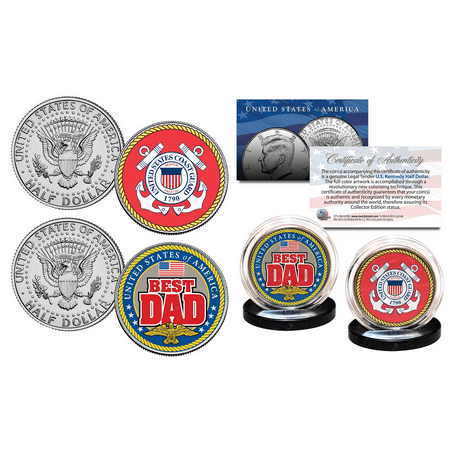 COAST GUARD - FATHERS DAY Best Dad Military 2-Coin U.S. Kennedy Half Dollar (Best Coast Guard Stations)