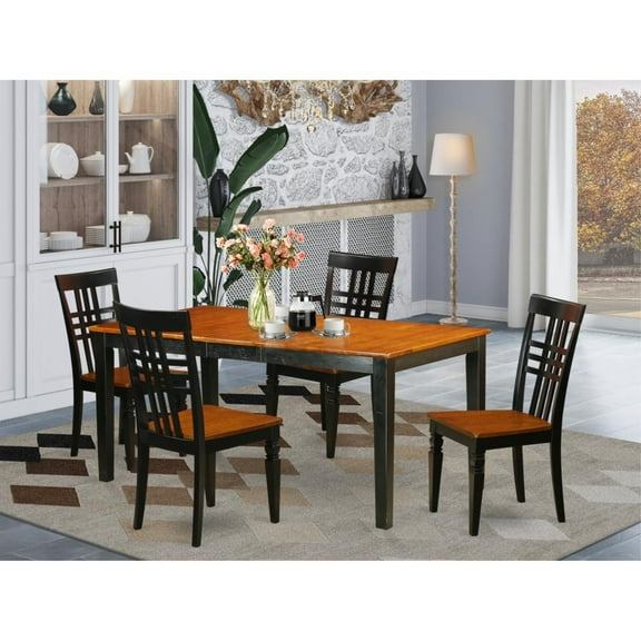 East West Furniture Nicoli 5-piece Wood Chair and Dining Tables in Black/Cherry