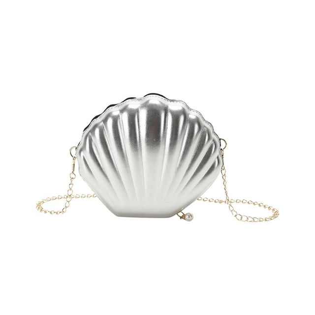 Ediodpoh Fashion Chain Bag For Women New Korean Style Hard Shoulder Crossbody Bag With Shell Design Silver