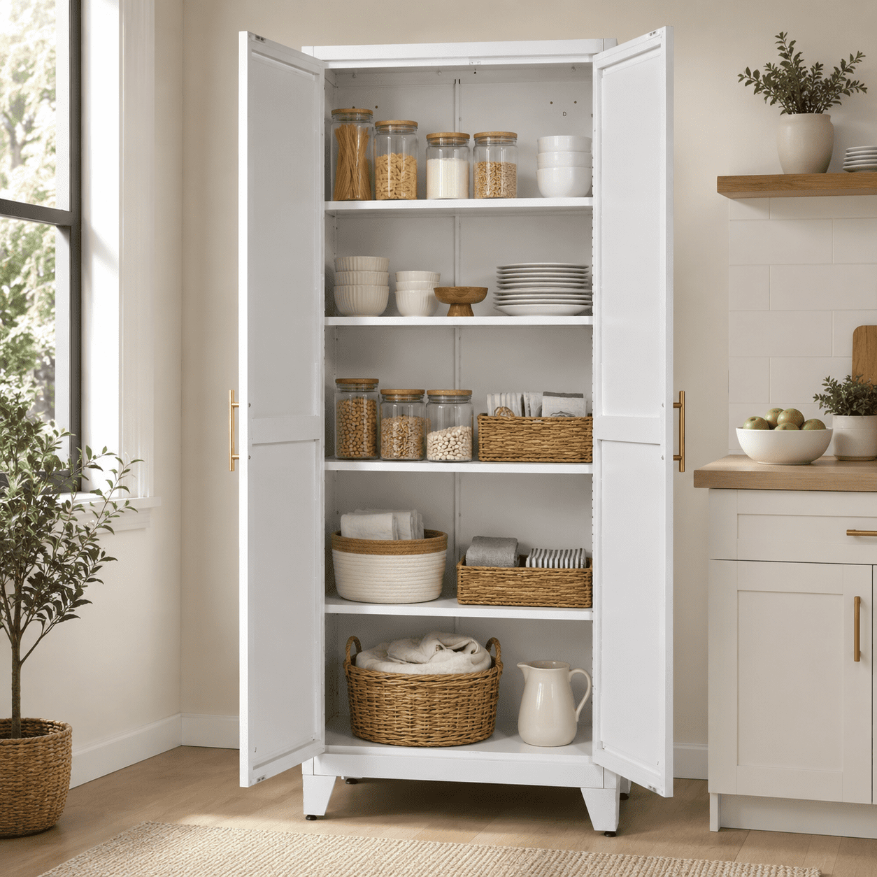 Homy Casa 70.8" White Tall Storage Cabinet, 2-Door Adjustable Shelves for Kitchen, Pantry, Laundry Room