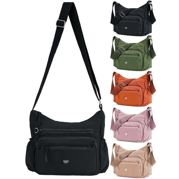 Gustave Crossbody Bag for Women Multi Pockets Messenger Shoulder Handbag Trendy Zipper Satchel Purse Nylon Water-resistant Lightweight Casual Travel Bags, Black