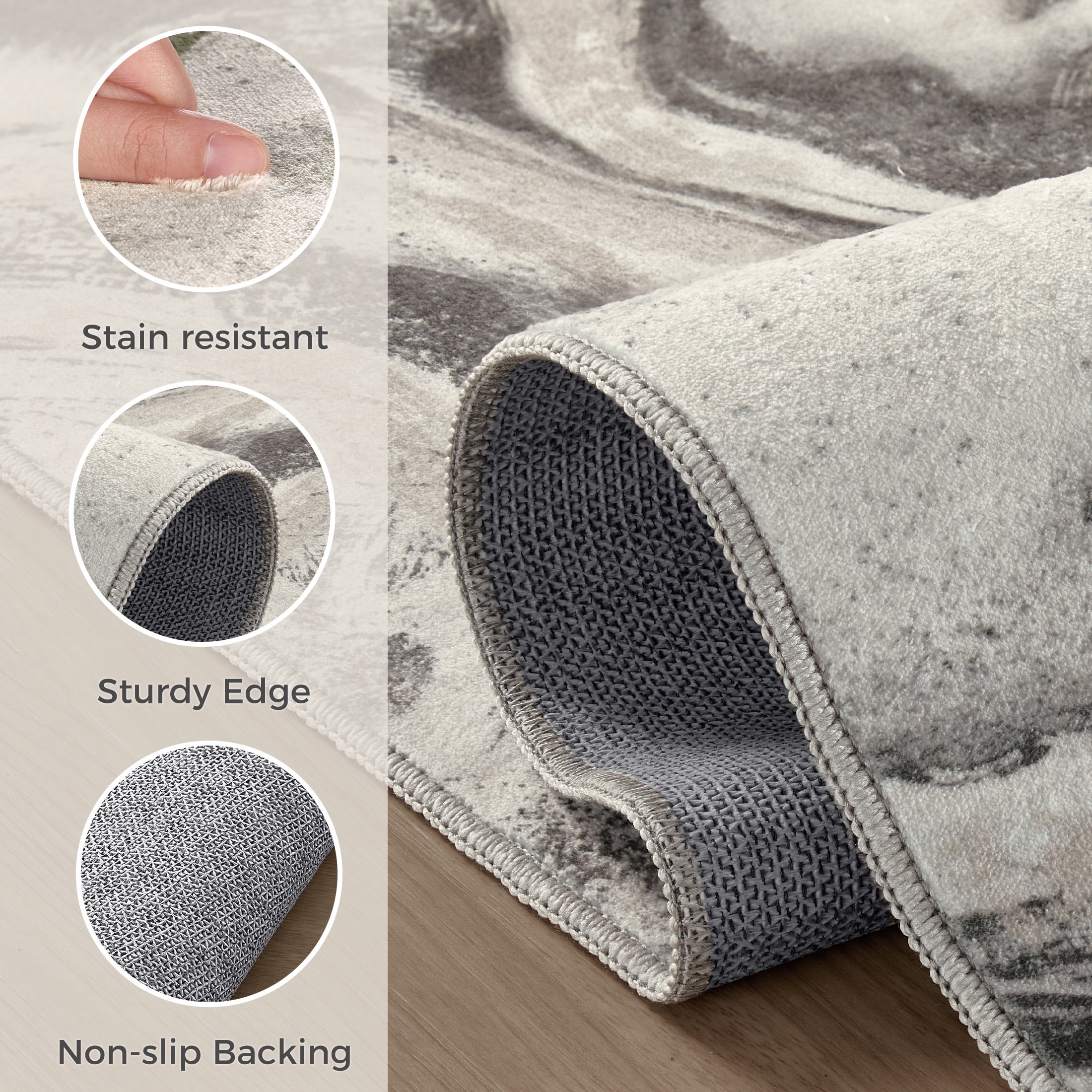 UERMEI 8'x10' Washable Large Area Rugs for Living Room, Washable Non-slip Soft Indoor Modern Vintage Rug for Bedroom Dining Room Office Home Decor Carpet,Dove Gray