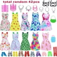 thumbnail image 2 of BJDBUS 42 pcs Doll Clothes and Accessories Including 10 pcs Fashion Mini Dresses 32 pcs Shoes, Glasses, Necklaces, Handbag, Hangers Accessories for 11.5 Inch Girl Doll, 2 of 5