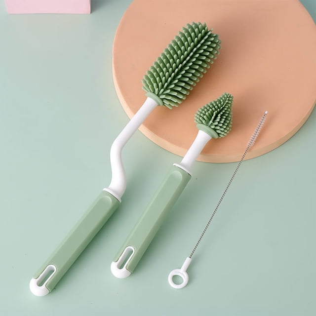 Fiudx Ofertas flash del día solo en línea Juego de cepillos de 3 piezas, cepillo para botellas, cepillo de paja para pezones, juego de limpieza con cepillo de lavado giratorio de 360 grados