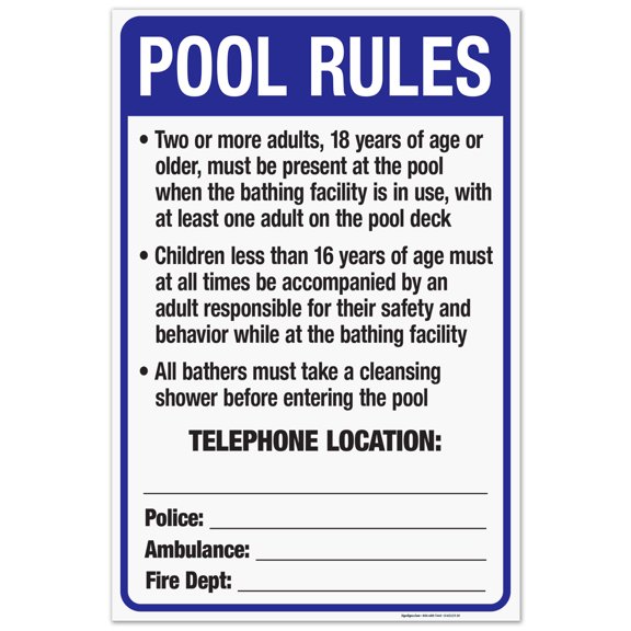 New York Pool Rules Sign, Complies With State Of New York Pool Safety Code, 24x36 Corrugated Plastic