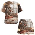thumbnail image 3 of Christmas Snowmen Women's Ruffle Short Sleeve Tops And Shorts Cute Peeps Bunny Pajamas Sets, 3 of 7