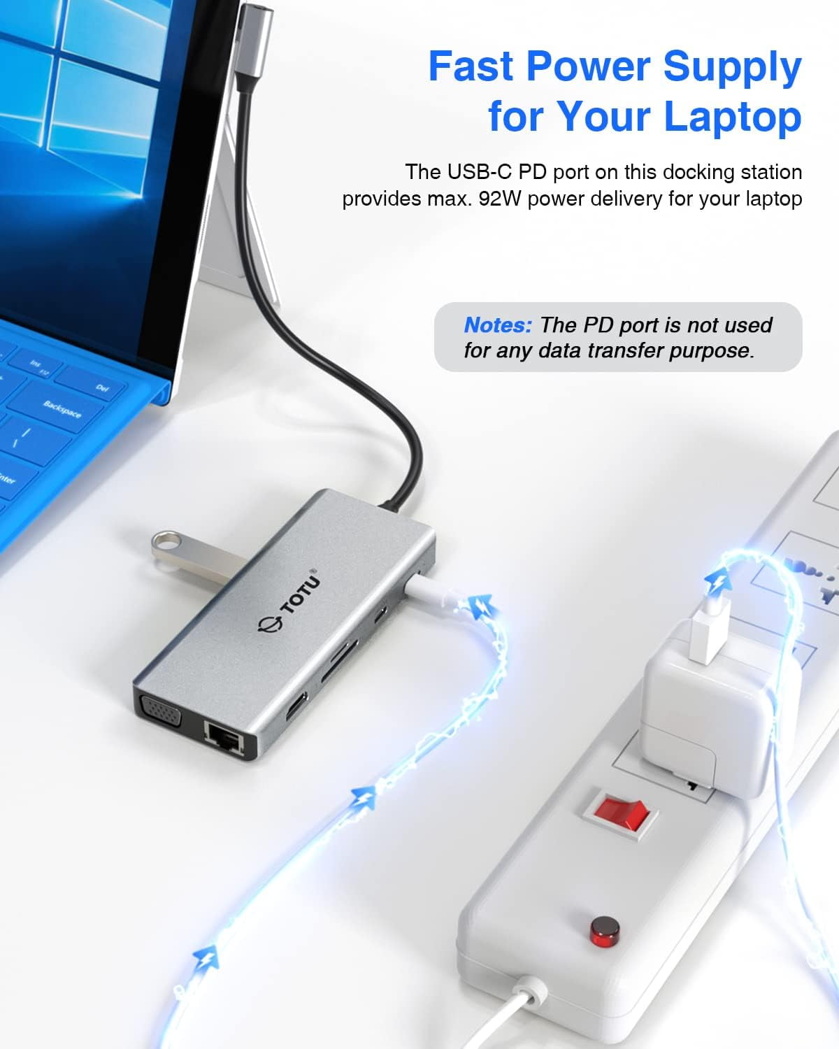 Docking Station, USB C Hub, 12 in 1 Surface Pro Docking Station with 4K HDMI, Ethernet, VGA, 92W PD, USB-C 3.0 and 2 USB 3.0 for MacBook Pro Air and Type-C Laptops with Thunderbolt 3 or 4