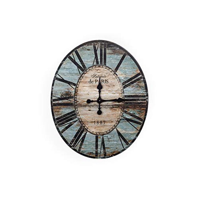 Creative Co-Op Distressed Wood Wall Clock, 29" Oval, Turquoise