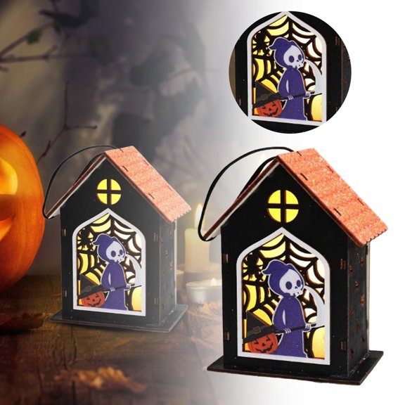 BotaniNest Halloween Decorations Enchanting Glowing Miniature Wooden Cabin Halloween Ideal For Displays With LED Lighting