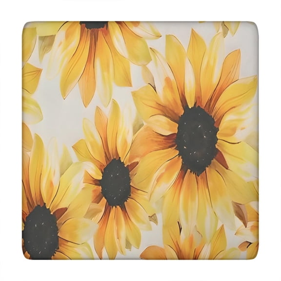 White Sunflower Pattern Square Fitted Tablecloth with Elastic Edge,Square Table Cover,Washable Elastic Table Cover for Home Kitchen Party Decor 34"x34"