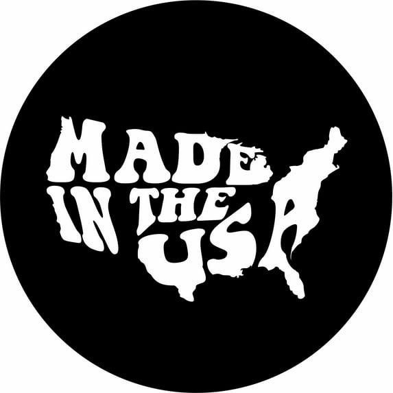 Tire Cover Central Made in the USA word art in White Graphics tire cover for 35X12.5X___fits Camper, Jeep, RV, Scamp, Trailer(drop down size menu-all sizes available)