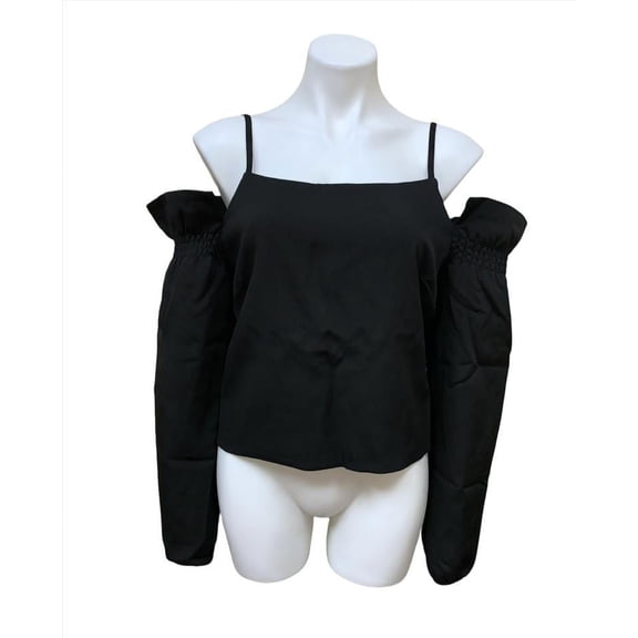 Romeo and Juliet Couture BLACK Women's Off Shoulder Ruffled Blouse, US Small