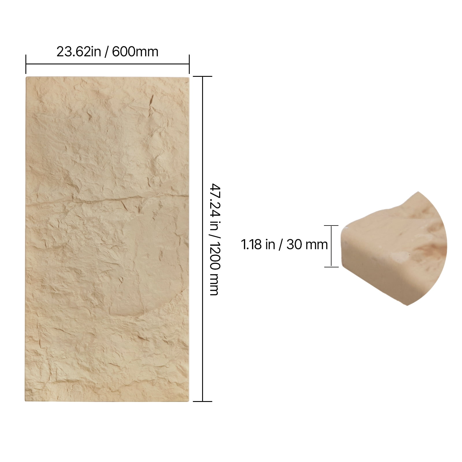 KFFKFF 3D Wall Coverings PU Faux Stone Wall Art Tiles, Set of 4,48 x 24 inches