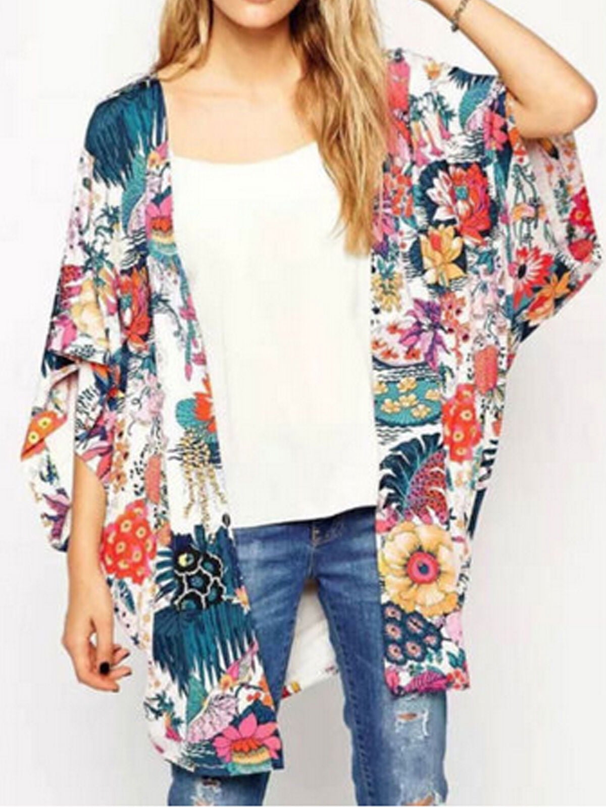 plus size floral kimono cardigan