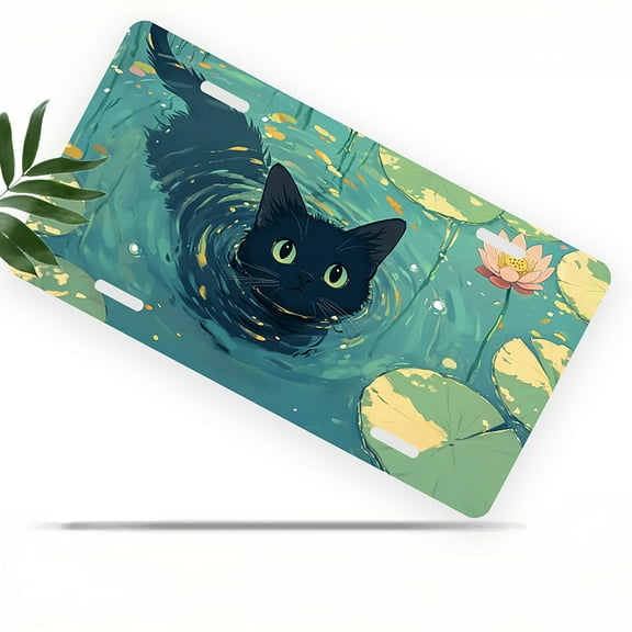 License Plate, Swimming Cat Decorative Front,Personalized Stainless Steel License Plate Cover For Men Women,12.2" X 6.2"