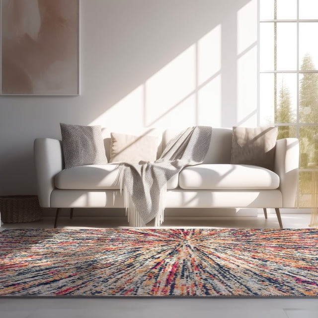 Rug Branch Nova 9' x 12' (9'2" x 12'5") Blue/Cream Abstract Indoor Area Rug, Contemporary, Medium Pile, Stain-Resistant Carpet - Living Room, Bedroom, Dining Room, and Kitchen
