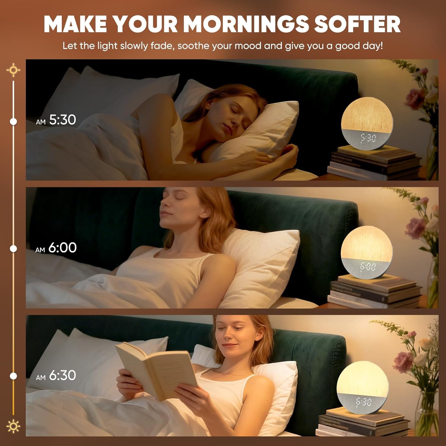 Clock Fabric Dimmable Night Light for Heavy Sleepers, Sunrise Wake Up Light, White Noise Machine for Baby, Dual Alarm Function 30 Sleep Sounds, with 17 Light Effects
