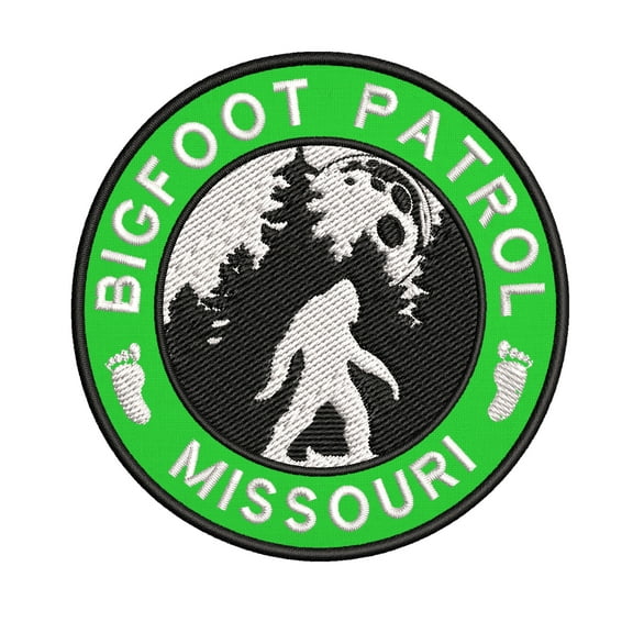 USA Missouri Bigfoot Patrol! Cryptid Sasquatch Watch! 3.5 Inch Iron Or Sew On Embroidered Fabric Badge Patch Unexplained Mysteries Iconic Series