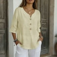 thumbnail image 7 of Ashirexll Womens Casual Tops, Fashion Solid Button Shirts Loose T Shirts Blouse with V-Neck, 7 of 7