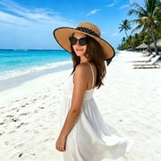 Loritta Straw Hats for Women, Wide Brim Floppy Foldable UPF 50+ Beach Sun Hat with Heart Shape Glasses