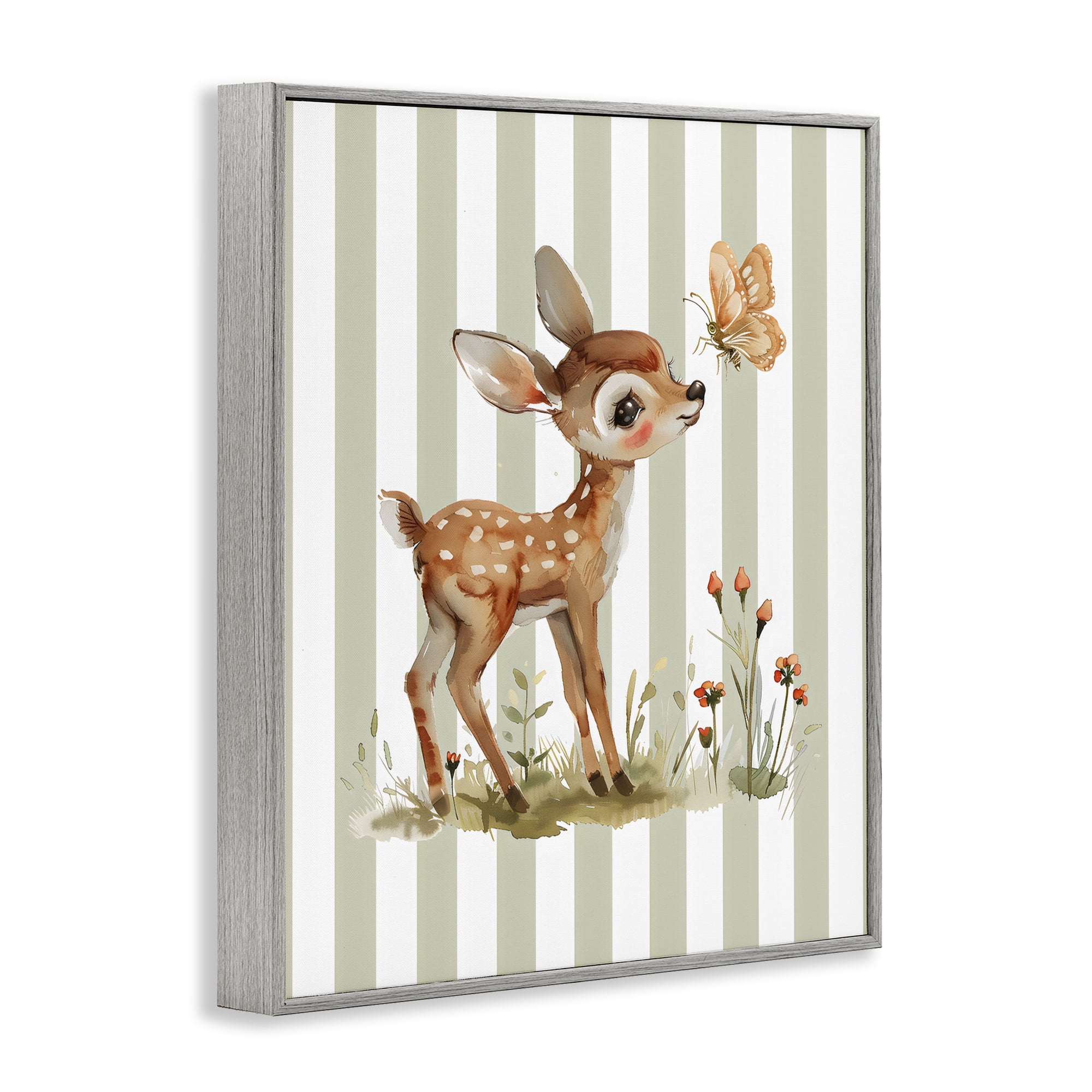 Stupell Industries Baby Deer with Butterfly Gray Framed Giclee Art, design by LSR Design Studio